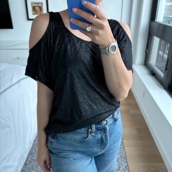 Sofft Tops - Soft by Joie Shimmer Cold Shoulder Top Black Caviar Small